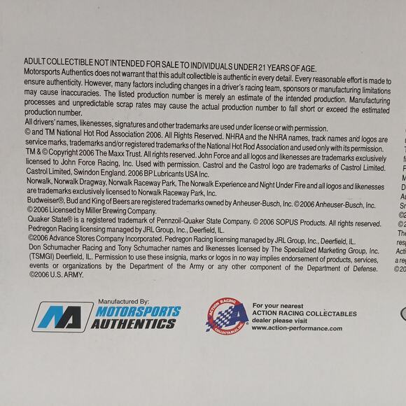 2006 BRANDON BERNSTEIN Budweiser/ Lucas Oil Top Fuel Dragster Diecast 1/24 - Picture 16 of 16